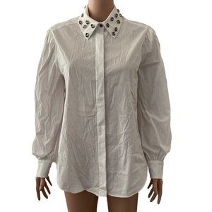 Cinq A Sept 5 A 7 Blouse White Gem Collar Womens White Button Front XS